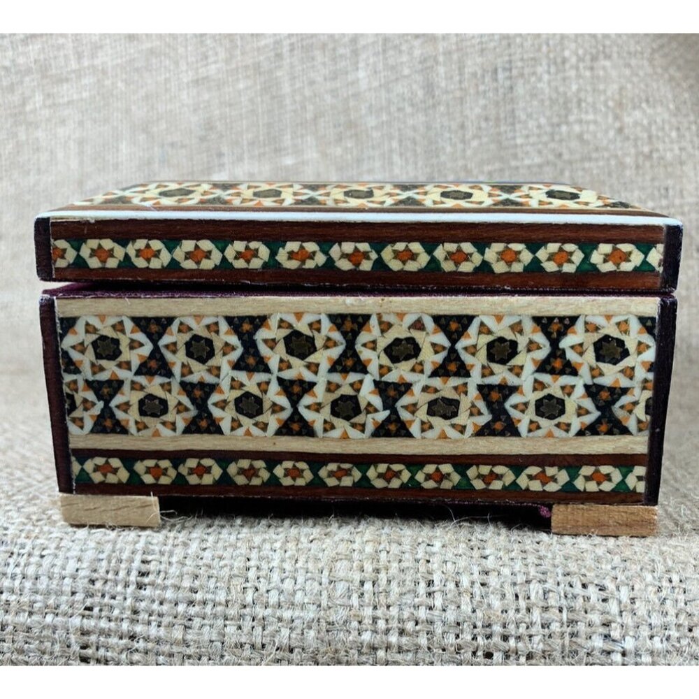 Wood Jewelry Box Birds & Flowers Painted Wooden Marquetry Gift Box - Picture 3 of 10